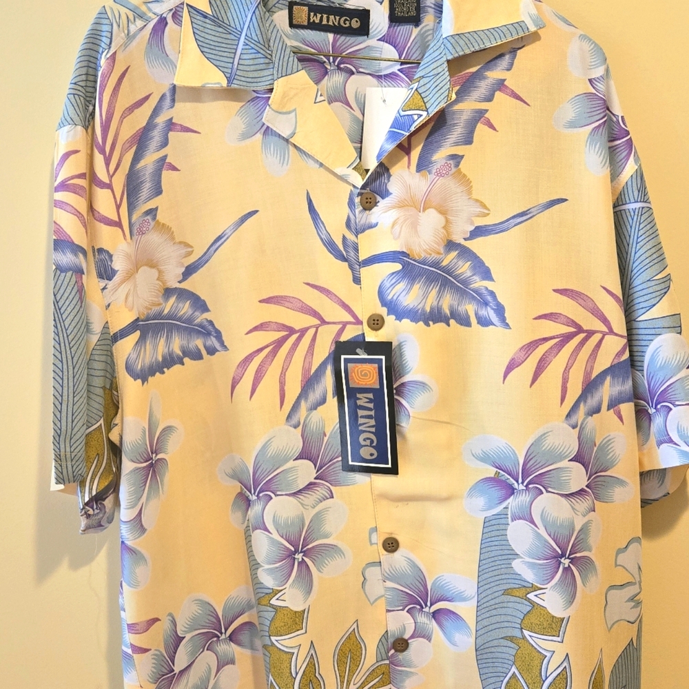 NWT, Rare, Vintage Wingo Hawaiian Shirt – Tropical Birds & Palms, Size Medium